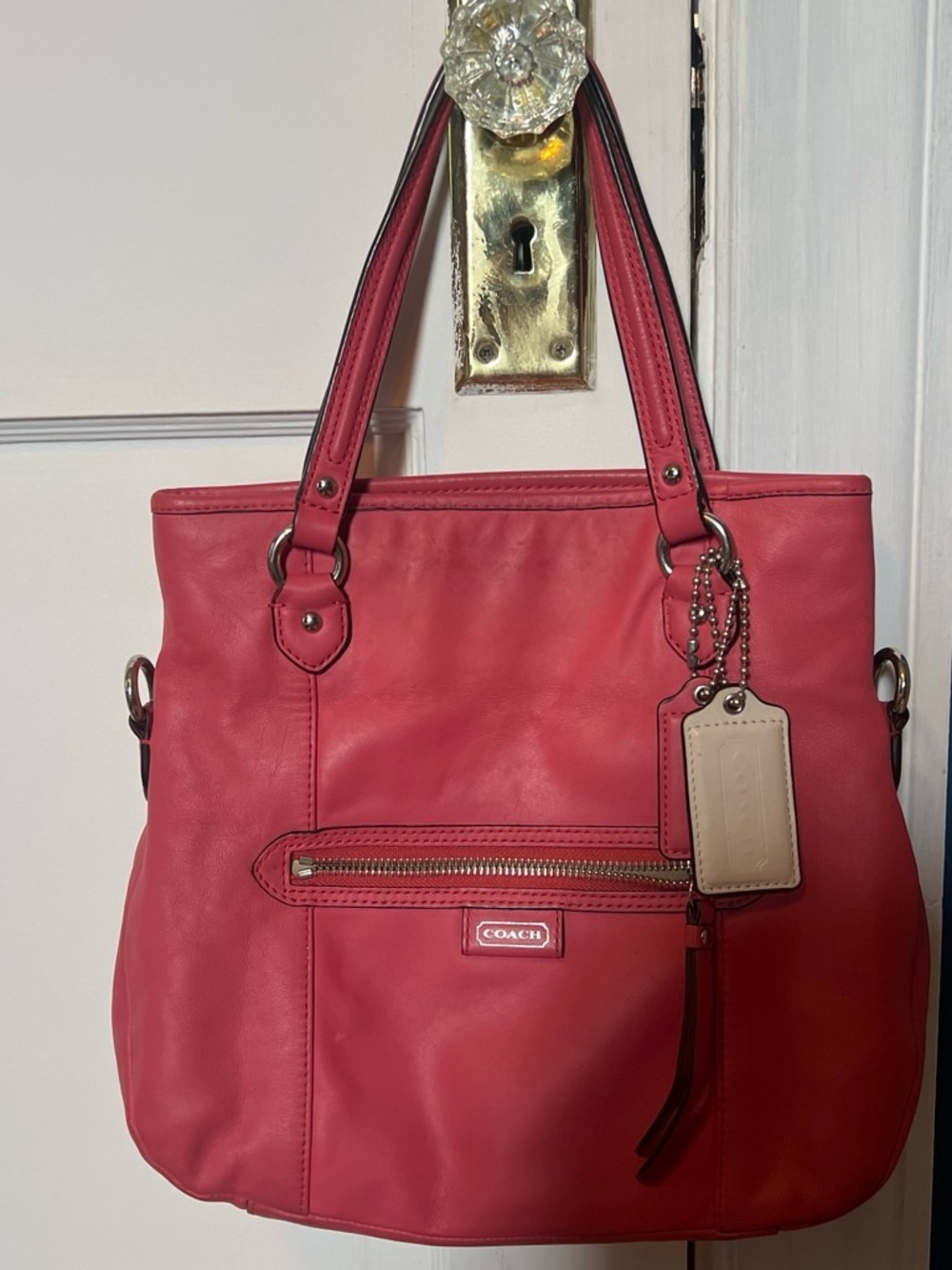 Coach Pink-Red Leather Shoulder Bag with Tag